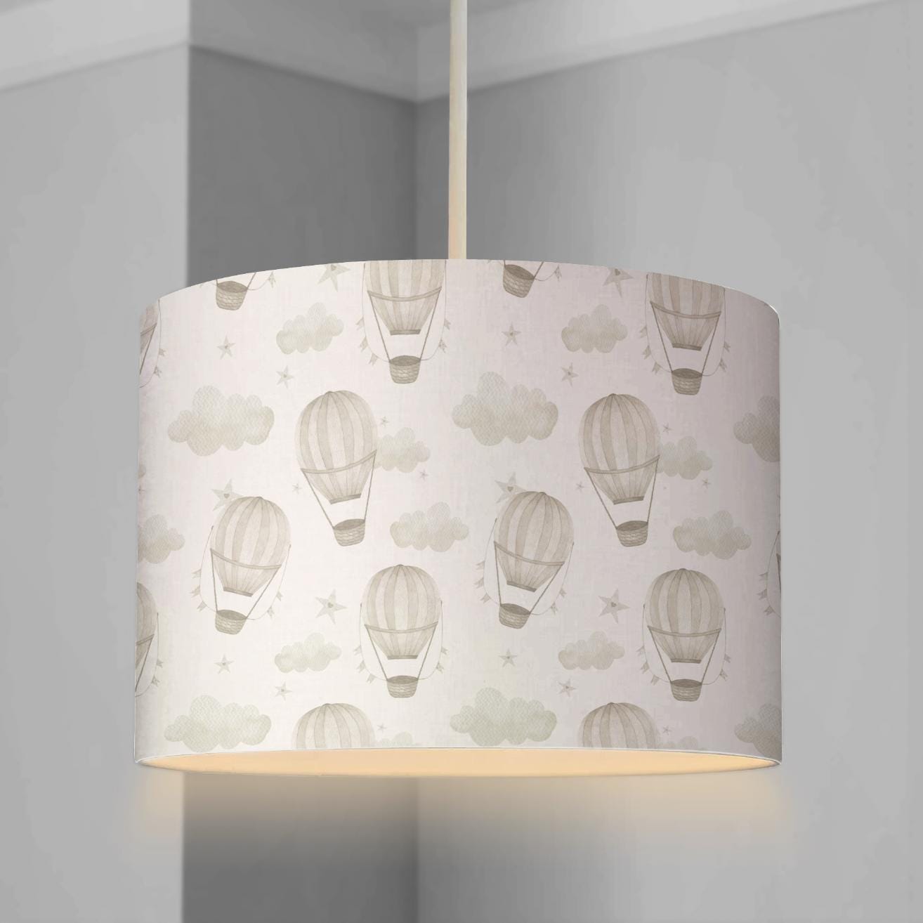 LAMPSHADE - Nursery Ceiling Multiple Hot Air Balloons - Faded Beige JLR, Lampshade or Table lampshade - Bedroom Lampshade - Round Lampshade