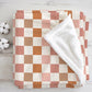 Checkered - Fall, Orange Peach Brown, Sherpa Fleece Blanket, Decor, Kids Bedding, Blankets, Bedroom, Fall Autumn Checkered Fleece Blanket