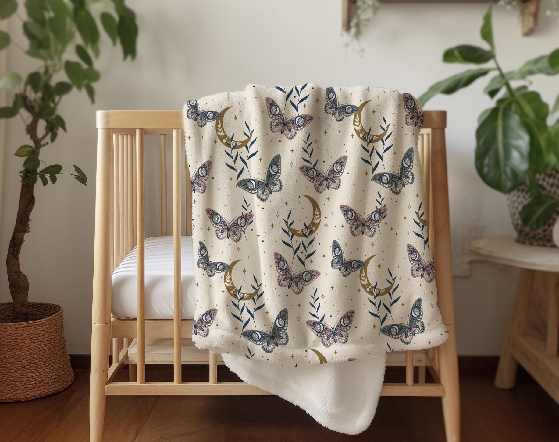 Celestial - Butterflies Beige, Sherpa Fleece Blanket, Decor, Kids Bedding, Blankets, Children's Room, Beige Butterfly, Kids Blanket