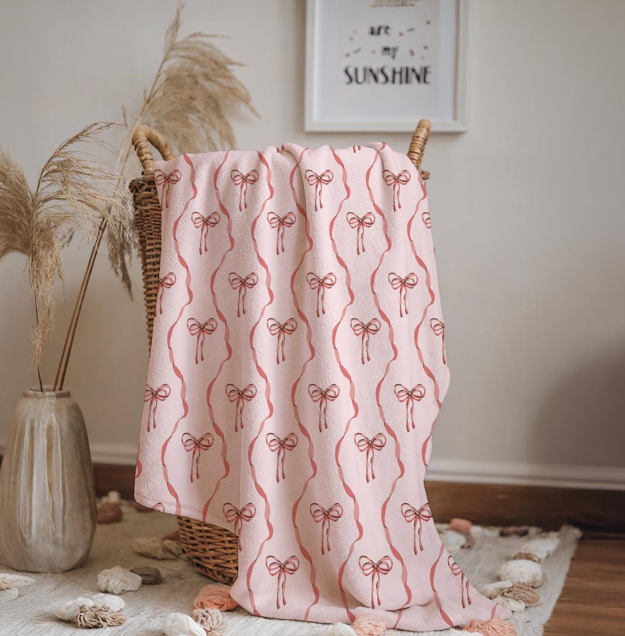 Bows - Pink and Red Wavy, Sherpa Fleece Blanket, Decor, Kids Bedding, Blankets, Children's Room, Pink & Red Bows, Girls Kids Blanket