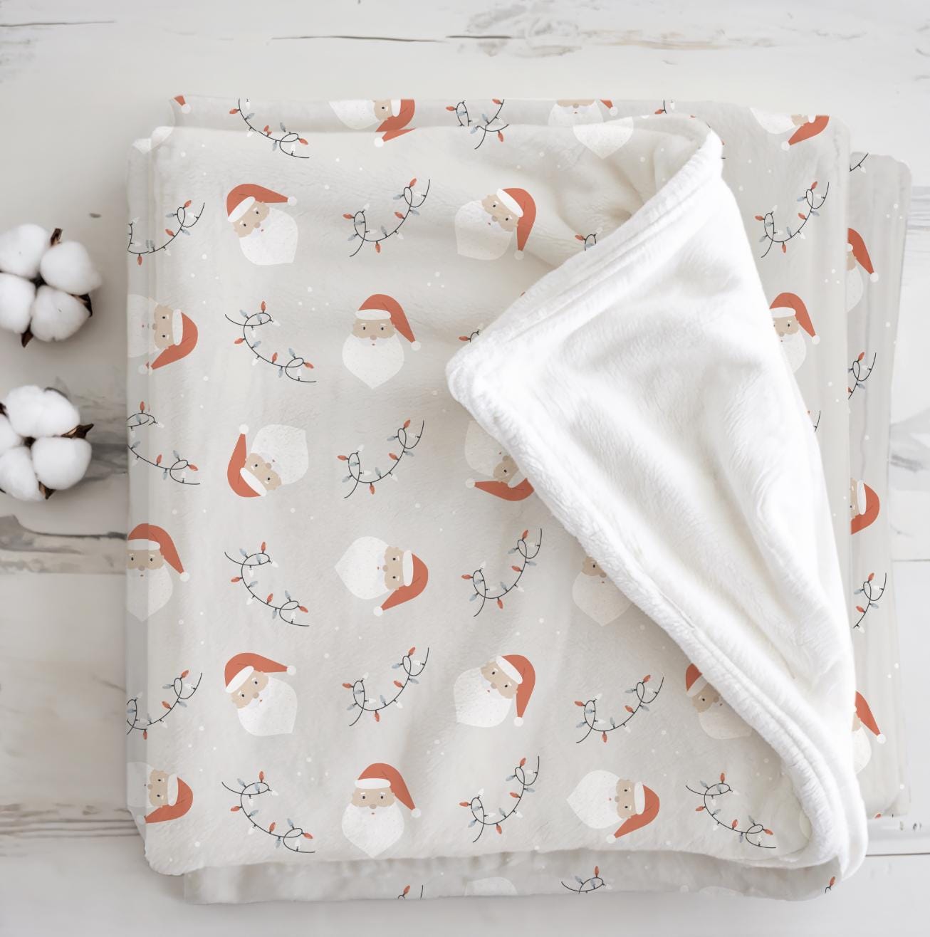 Christmas - Santa and Lights, Sherpa Fleece Blanket, Decor, Kids Bedding, Blankets, Children's Room, Grey Christmas Festive, Kids Blanket