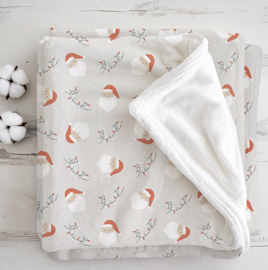 Christmas - Santa and Lights, Sherpa Fleece Blanket, Decor, Kids Bedding, Blankets, Children's Room, Grey Christmas Festive, Kids Blanket