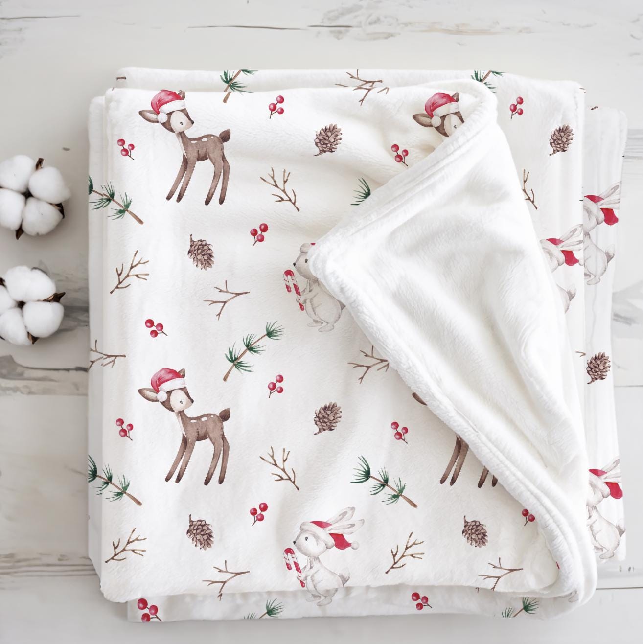 Christmas - Deers, Sherpa Fleece Blanket, Decor, Kids Bedding, Blankets, Children's Room, Christmas Festive Blanket