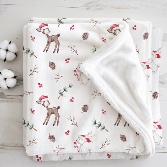 Christmas - Deers, Sherpa Fleece Blanket, Decor, Kids Bedding, Blankets, Children's Room, Christmas Festive Blanket