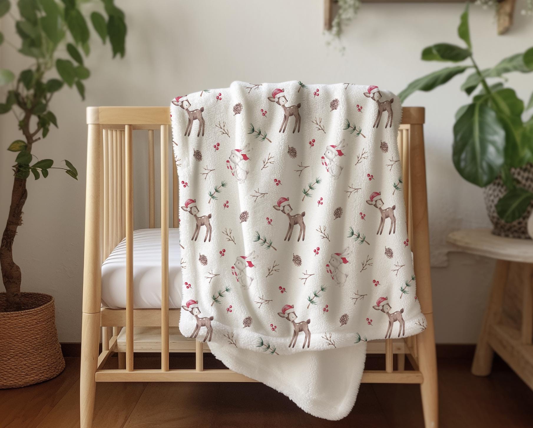 Christmas - Deers, Sherpa Fleece Blanket, Decor, Kids Bedding, Blankets, Children's Room, Christmas Festive Blanket