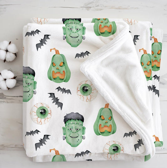 Frankenstein, Sherpa Fleece Blanket, Decor, Kids Bedding, Blankets, Children's Room, Halloween Frankenstein Green, Fleece Blanket