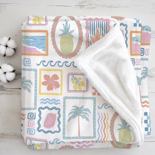 Frames - Summer, Sherpa Fleece Blanket, Decor, Kids Bedding, Blankets, Children's, Seaside Frames, Beach warmth, Fleece Blanket