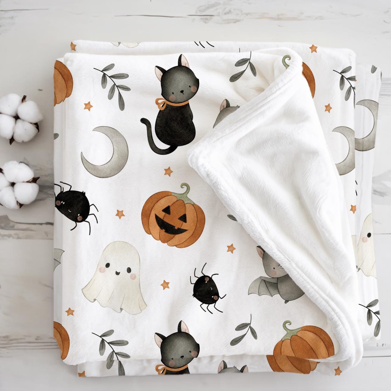 Halloween - Watercolour Bats, Sherpa Fleece Blanket, Decor, Kids Bedding, Blankets, Children's, Ghost Halloween, Pumpkins, Fleece Blanket