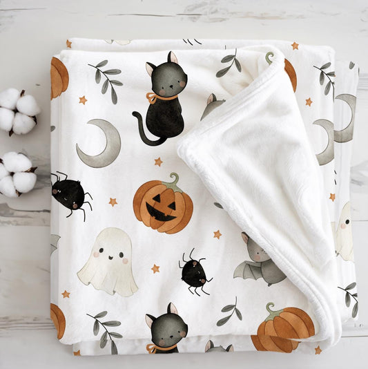Halloween - Watercolour Bats, Sherpa Fleece Blanket, Decor, Kids Bedding, Blankets, Children's, Ghost Halloween, Pumpkins, Fleece Blanket