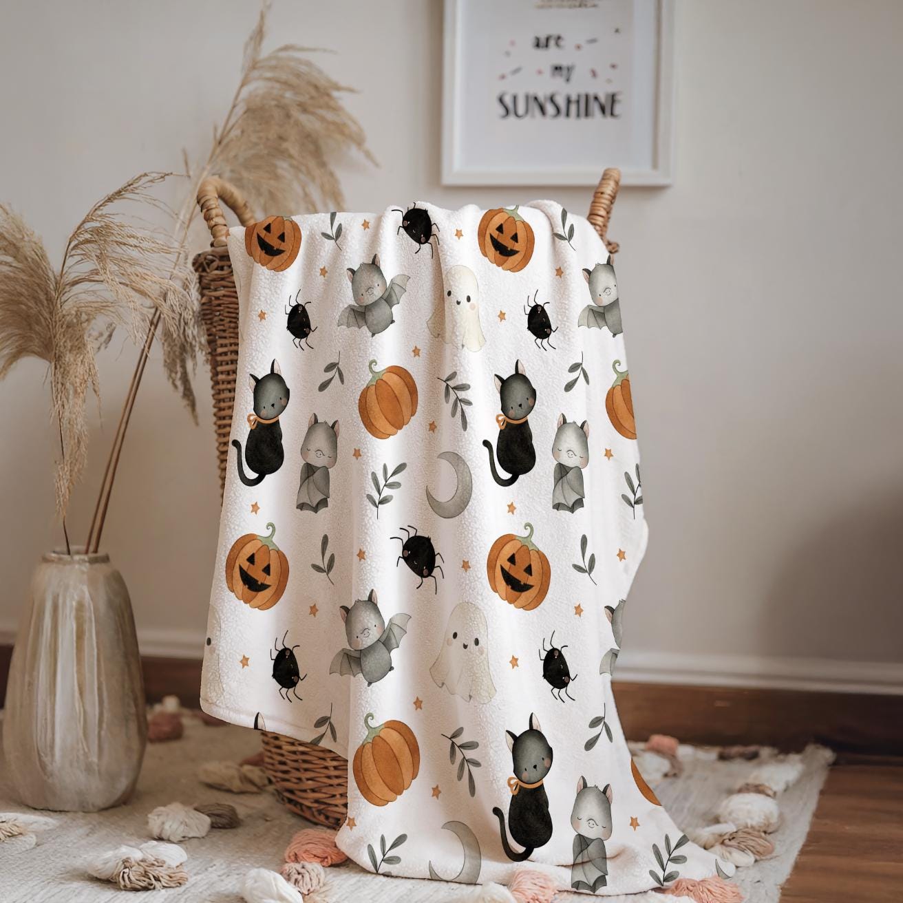 Halloween - Watercolour Bats, Sherpa Fleece Blanket, Decor, Kids Bedding, Blankets, Children's, Ghost Halloween, Pumpkins, Fleece Blanket