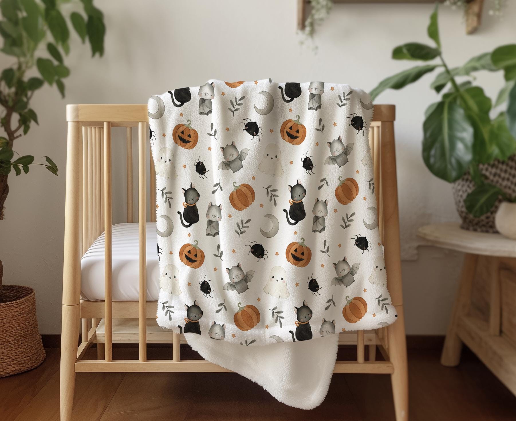 Halloween - Watercolour Bats, Sherpa Fleece Blanket, Decor, Kids Bedding, Blankets, Children's, Ghost Halloween, Pumpkins, Fleece Blanket