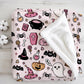 Halloween - Pink, Sherpa Fleece Blanket, Decor, Kids Bedding, Blankets, Children's, Ghost Halloween, Pumpkins, Fleece Blanket