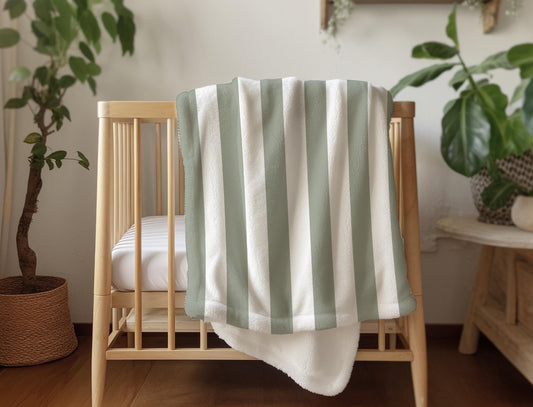 Sage Green Stripes, Sherpa Fleece Blanket, Decor, Kids Bedding, Children's Room, Stripey Sage Green Fleece Blanket