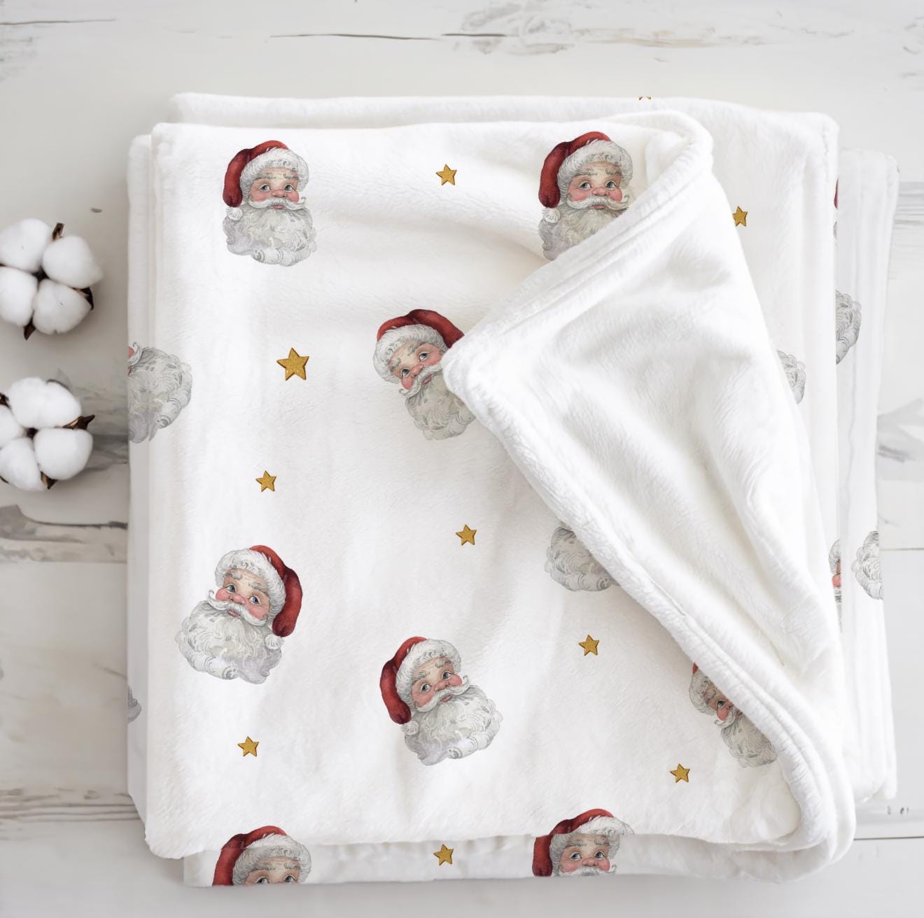 Santa - Realistic, Sherpa Fleece Blanket, Decor, Kids Bedding, Blankets, Children's, Pretty Floral, Santa, Christmas Fleece Blanket