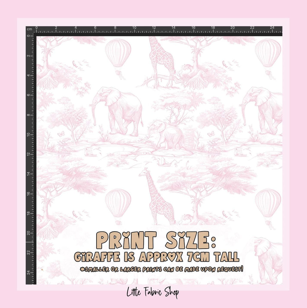 CUSTOM ORDER - 100% Cotton Fabric, Chinoiserie Toile de Jouy Safari - Baby PINK, Fabric, Baby Nursery Fabric, Quilting Fabric, 147cm Wide,