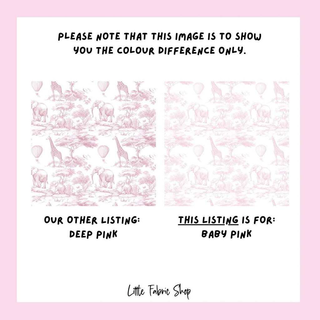 CUSTOM ORDER - 100% Cotton Fabric, Chinoiserie Toile de Jouy Safari - Baby PINK, Fabric, Baby Nursery Fabric, Quilting Fabric, 147cm Wide,