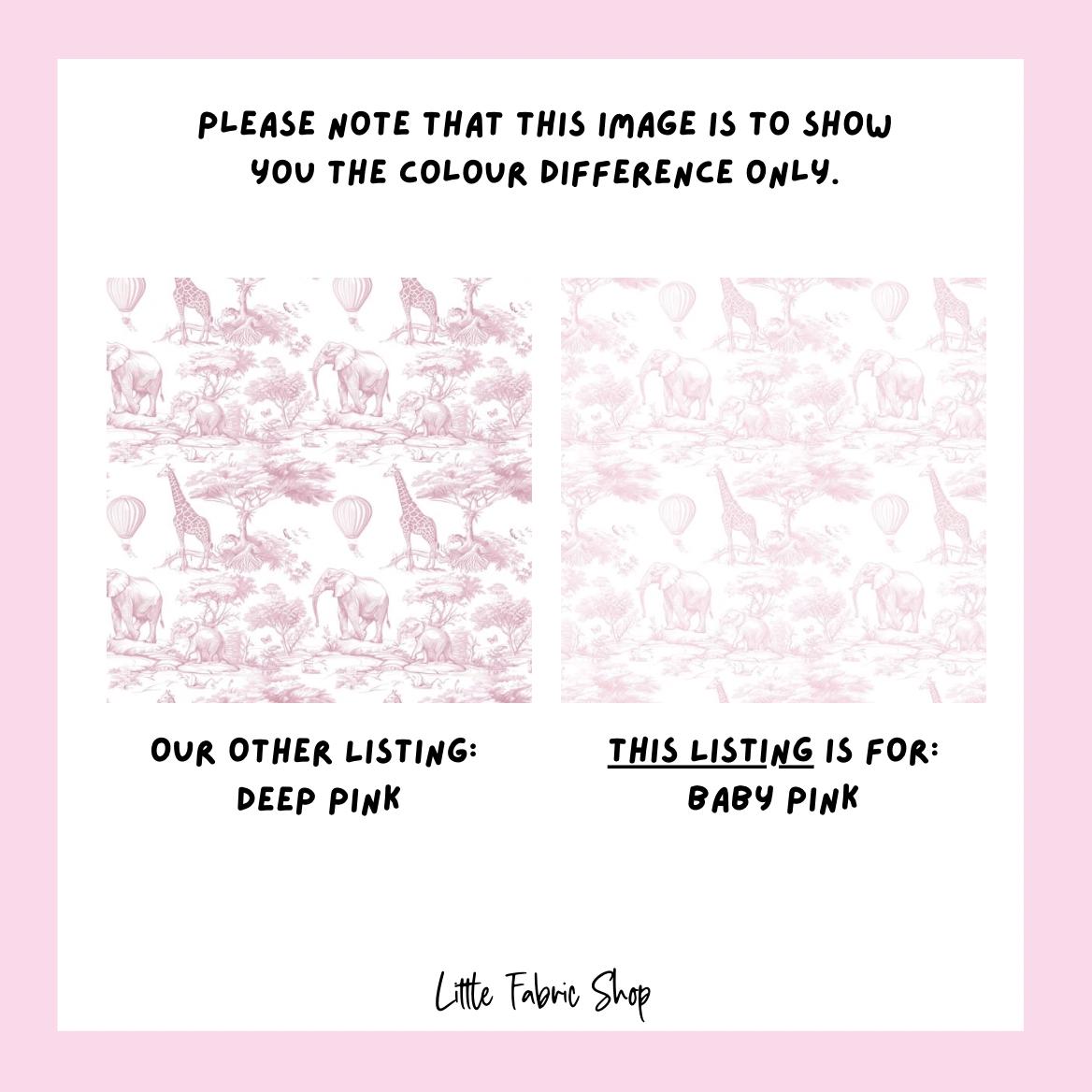 CUSTOM ORDER - 100% Cotton Fabric, Chinoiserie Toile de Jouy Safari - Baby PINK, Fabric, Baby Nursery Fabric, Quilting Fabric, 147cm Wide,