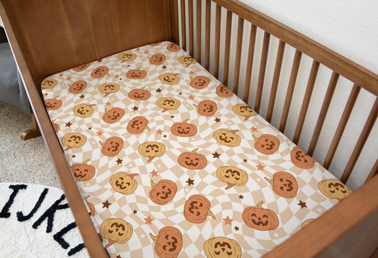 Pumpkins - Checkered - Orange, Bedding, Duvet Covers, Fitted Sheets, Festive bedding, Spooky Halloween, Pumpkins Bedding, Kids Bedding
