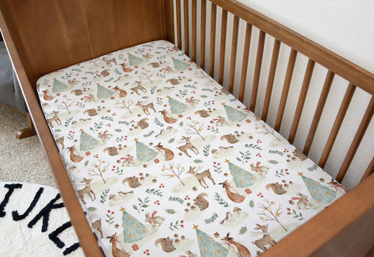 Christmas - Tree Woodland, Bedding, Duvet Covers, Fitted Sheets, Festive bedding, Christmas Santa, Festive Holiday Bedding, Kids Bedding