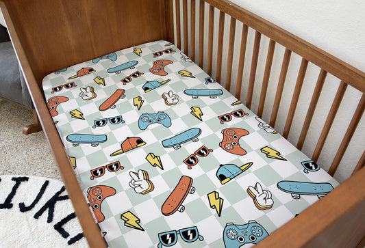 Checkered - Skater Boy, Bedding, Duvet Covers, Fitted Sheets, Playstation Bedding, Skater bedding, Modern Bedding, Kids Bedding