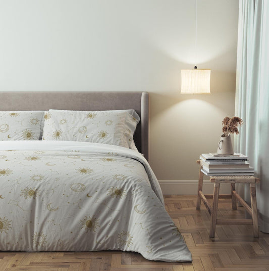 Celestial - Beige and Gold, Bedding, Duvet Covers, Fitted Sheets, Celestial Moons and Stars bedding, Modern Bedding, Kids Bedding