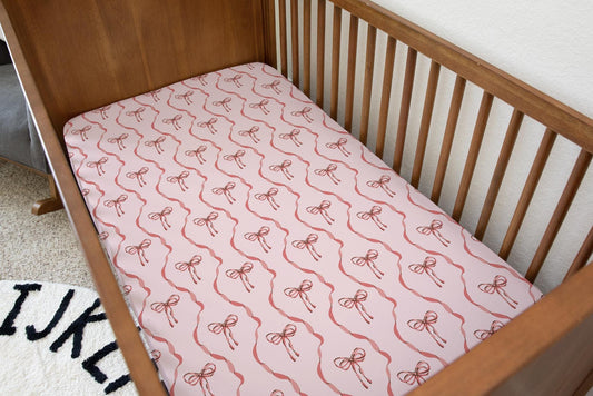 Bows - Pink and Red Wavy, Bedding, Duvet Covers, Fitted Sheets, Modern Wavy Pink Bows, Cute girls Bedding, Kids Bedding
