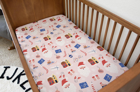 Christmas - Jolly Pink, Bedding, Duvet Covers, Fitted Sheets, Festive bedding, Christmas Santa and Presents Bedding, Kids Bedding