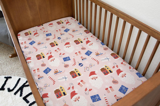 Christmas - Jolly Pink, Bedding, Duvet Covers, Fitted Sheets, Festive bedding, Christmas Santa and Presents Bedding, Kids Bedding