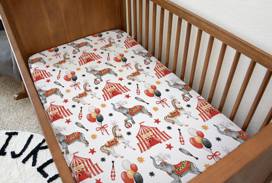 Circus - Red, Bedding, Duvet Covers, Fitted Sheets, Circus bedding with elephants and horses, Red bedding, Cute Bedding, Kids Bedding