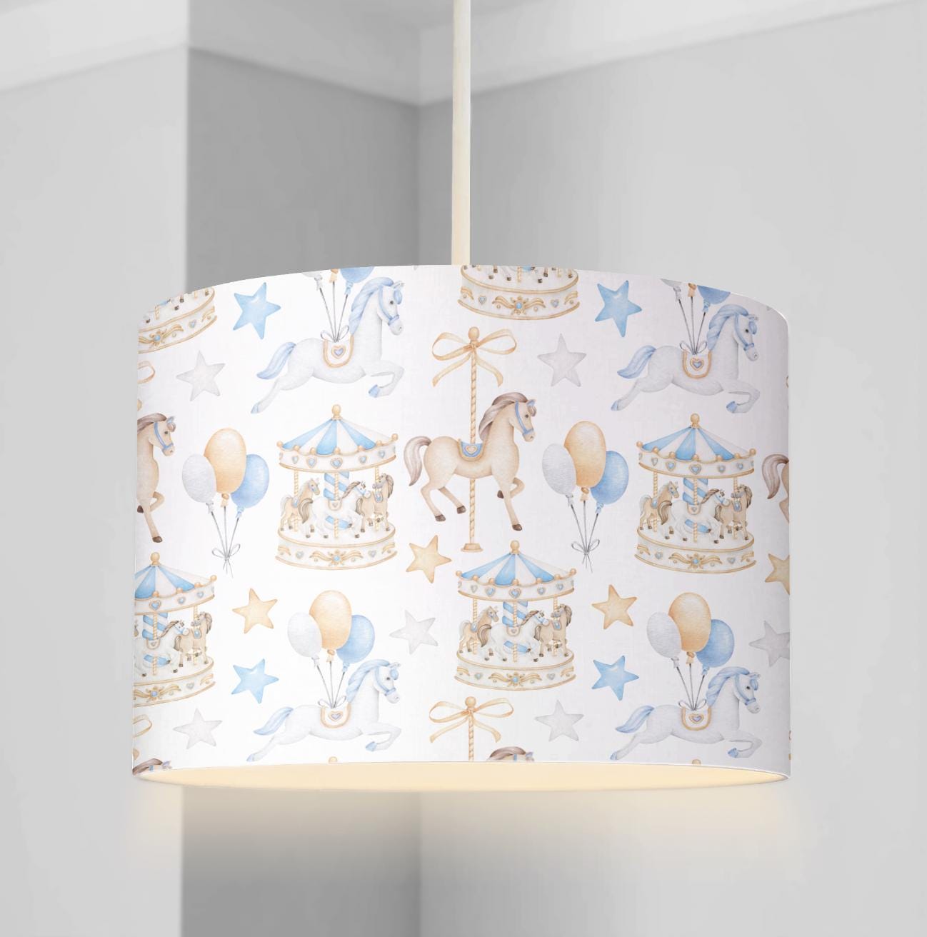 LAMPSHADE - Carousel Blue - Lampshade or Table lampshade - Childrens Room Lampshade - Round Lampshade, Carousel Horse decor
