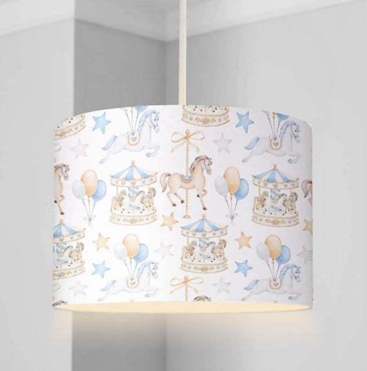 LAMPSHADE - Carousel Blue - Lampshade or Table lampshade - Childrens Room Lampshade - Round Lampshade, Carousel Horse decor