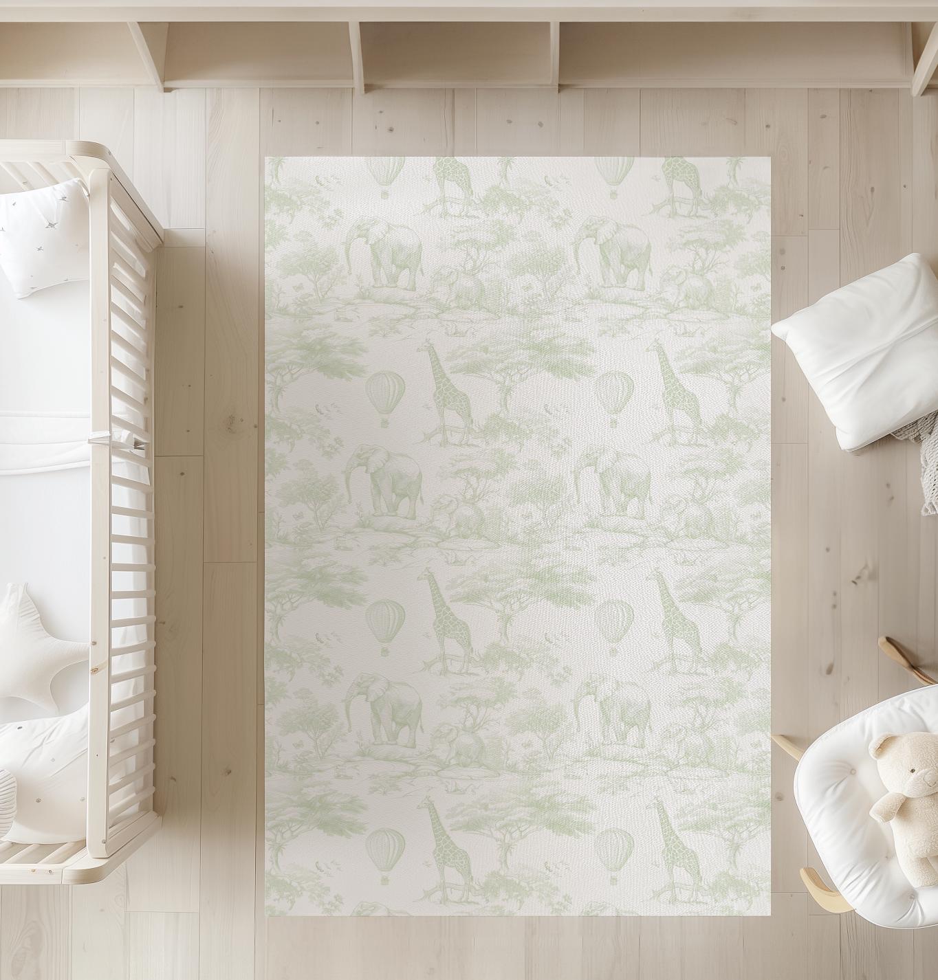 Chinoiserie Toile de Jouy Safari - Green, Rug, Carpet, kids decor, Children's Room Decor, Kids Rug, Kids Carpet