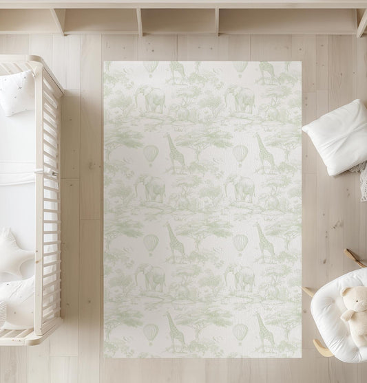 Chinoiserie Toile de Jouy Safari - Green, Rug, Carpet, kids decor, Children's Room Decor, Kids Rug, Kids Carpet