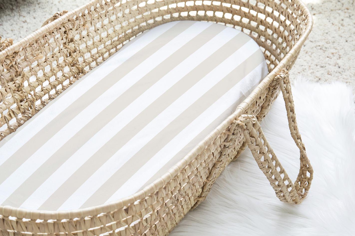 Baby Changing Mat Moses - Stripes Beige, Nappy Changing Mat for Moses Basket, Waterproof Mat, Baby Gift, 70x30cm Moses Basket Mat