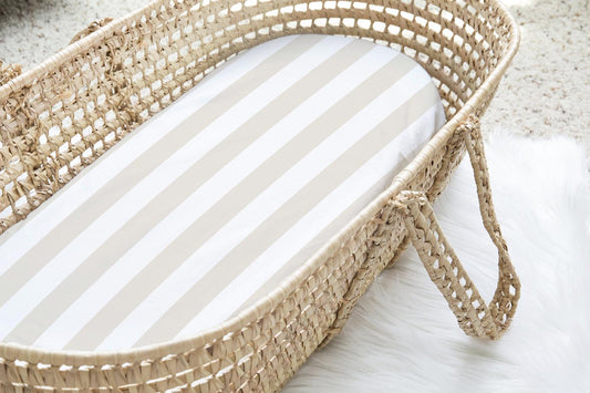 Baby Changing Mat Moses - Stripes Beige, Nappy Changing Mat for Moses Basket, Waterproof Mat, Baby Gift, 70x30cm Moses Basket Mat