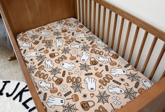 Halloween Ghosts - Orange Boo, Bedding, Duvet Covers, Fitted Sheets, Festive bedding, Spooky Halloween, Pumpkins Bedding, Kids Bedding