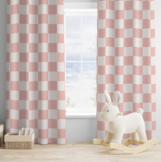 Curtains - Pink & White Checkered, Blackout or Non Blackout, Curtains with Eyelets, Pencil Pleat or Rod Pocket, Home Decor, Bedroom Curtains
