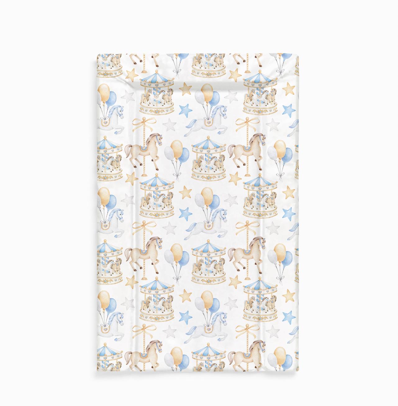 Baby Changing Mat - Carousel - Blue, Nappy Changing Mat, Waterproof Mat, Baby Gift, Wedge Changing Mat, Vintage Carousel Horse Blue