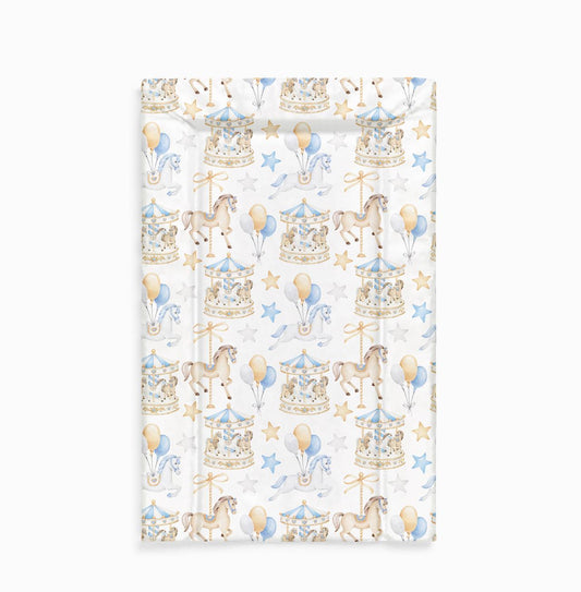 Baby Changing Mat - Carousel - Blue, Nappy Changing Mat, Waterproof Mat, Baby Gift, Wedge Changing Mat, Vintage Carousel Horse Blue