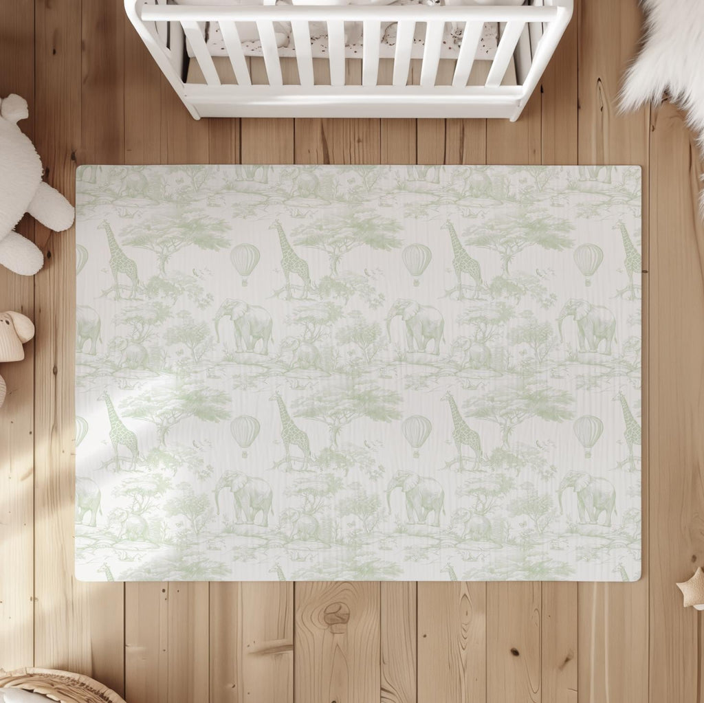 Chinoiserie Toile de Jouy Safari - Green, Rug, Carpet, kids decor, Children's Room Decor, Kids Rug, Kids Carpet