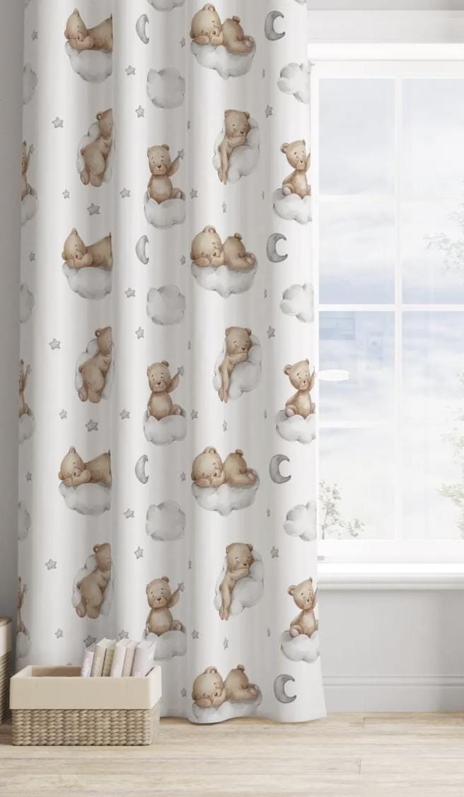 Bears on Cloud, ONE PANEL, Curtain, SALE!, Blackout or Non Blackout, Eyelet, Bear Curtains, Home Decor