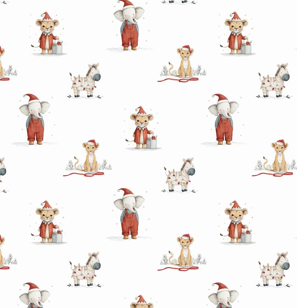 100% Cotton Fabric, Christmas - Safari, Fabric, Quilting Fabric, 147cm Wide, Meter, Christmas, Safari, Animals, Fabric