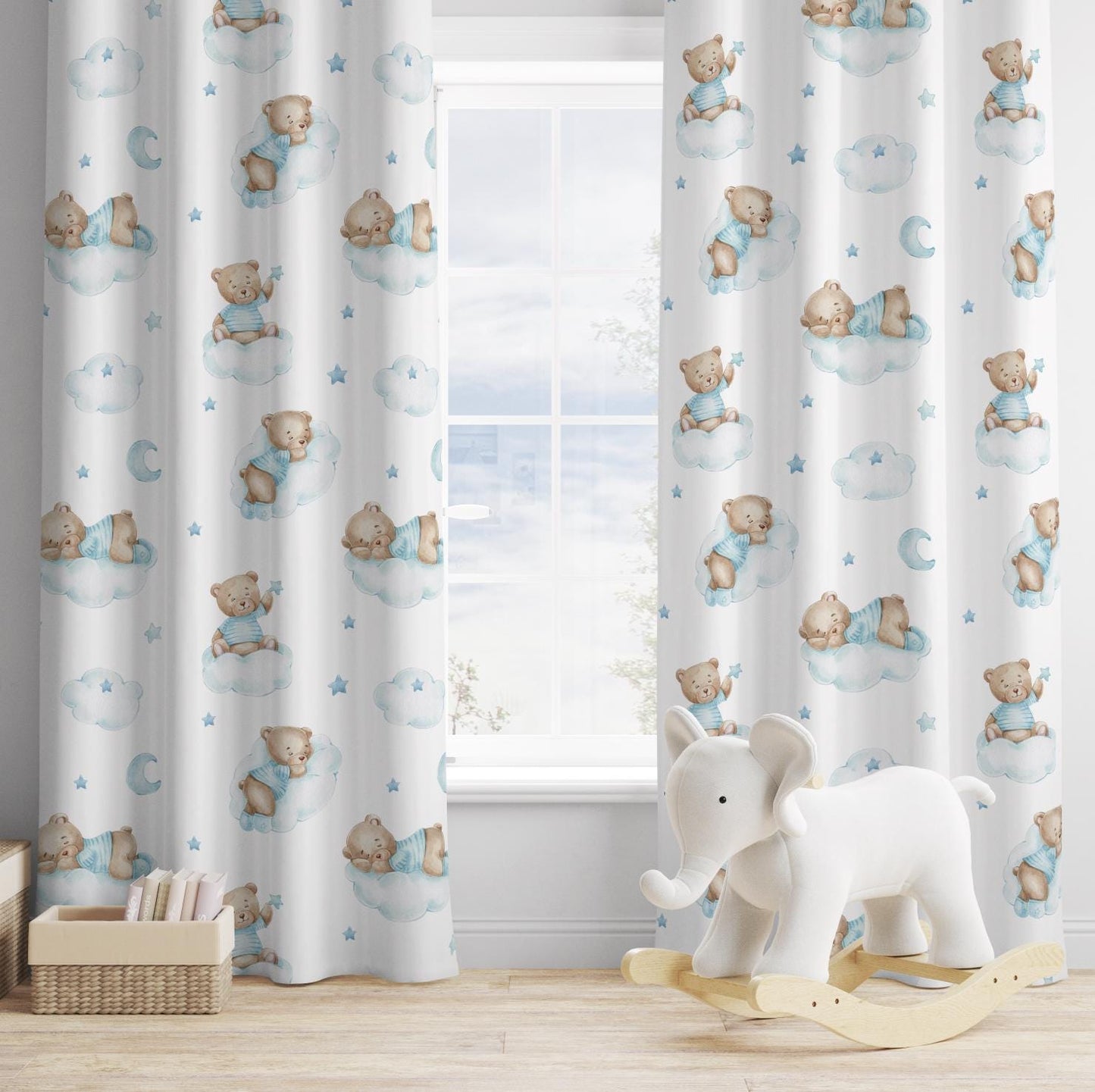 Brown Bears on Clouds (Blue) Curtains, Nursery Curtains Blackout or Non Blackout, Curtains with Eyelets, Ready to Post