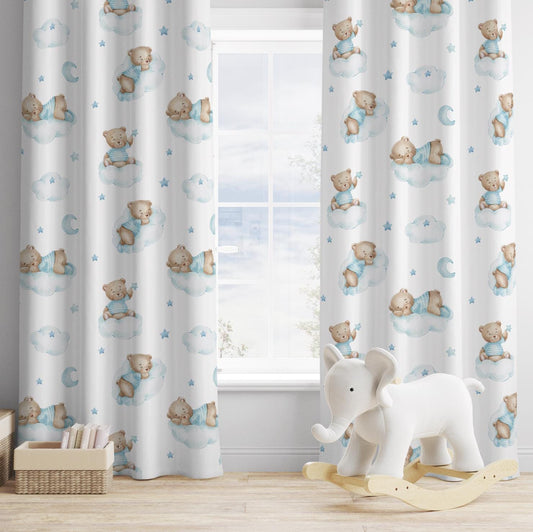 Brown Bears on Clouds (Blue) Curtains, Nursery Curtains Blackout or Non Blackout, Curtains with Eyelets, Ready to Post