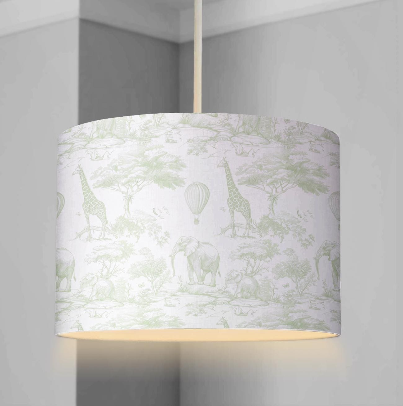LAMPSHADE - Nursery Chinoiserie Toile de Jouy Safari - GREEN, Lampshade or Table lampshade - Childrens Room Lampshade - Round Lampshade