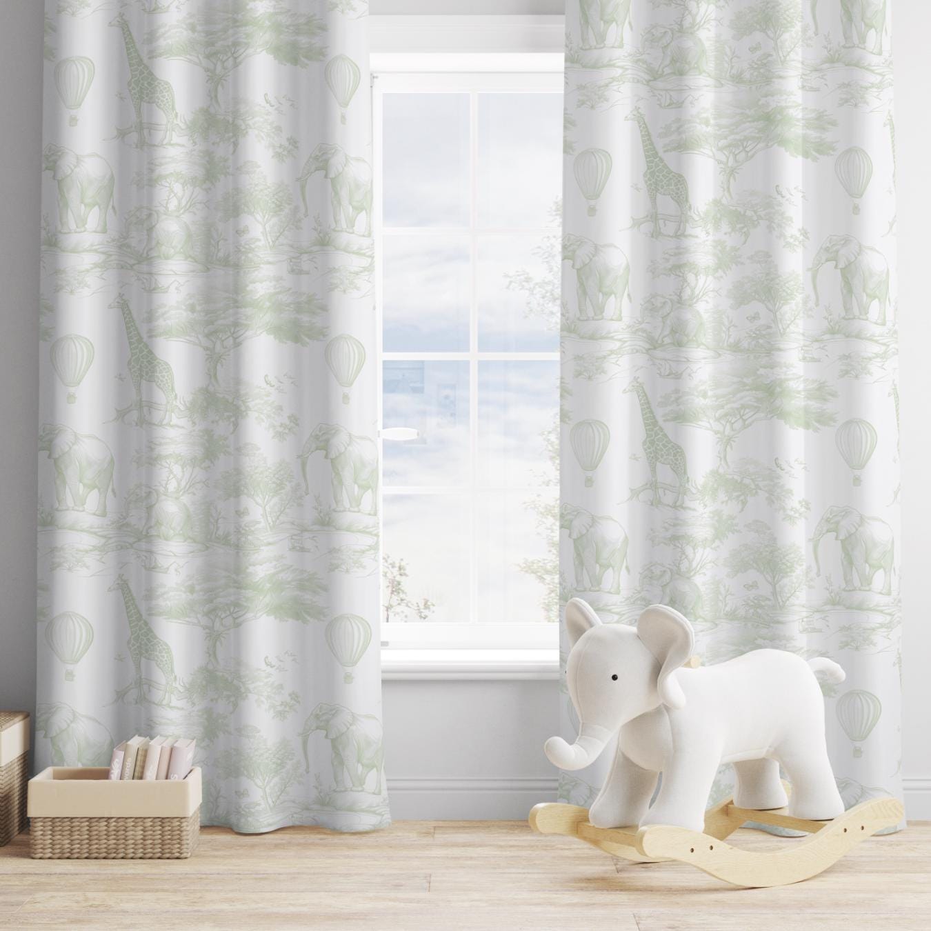 Chinoiserie Toile de Jouy Safari -GREEN, Curtains, Blackout or Non Blackout, Eyelet, Pencil Pleat or Rod Pocket, Safari Curtains, Home Decor