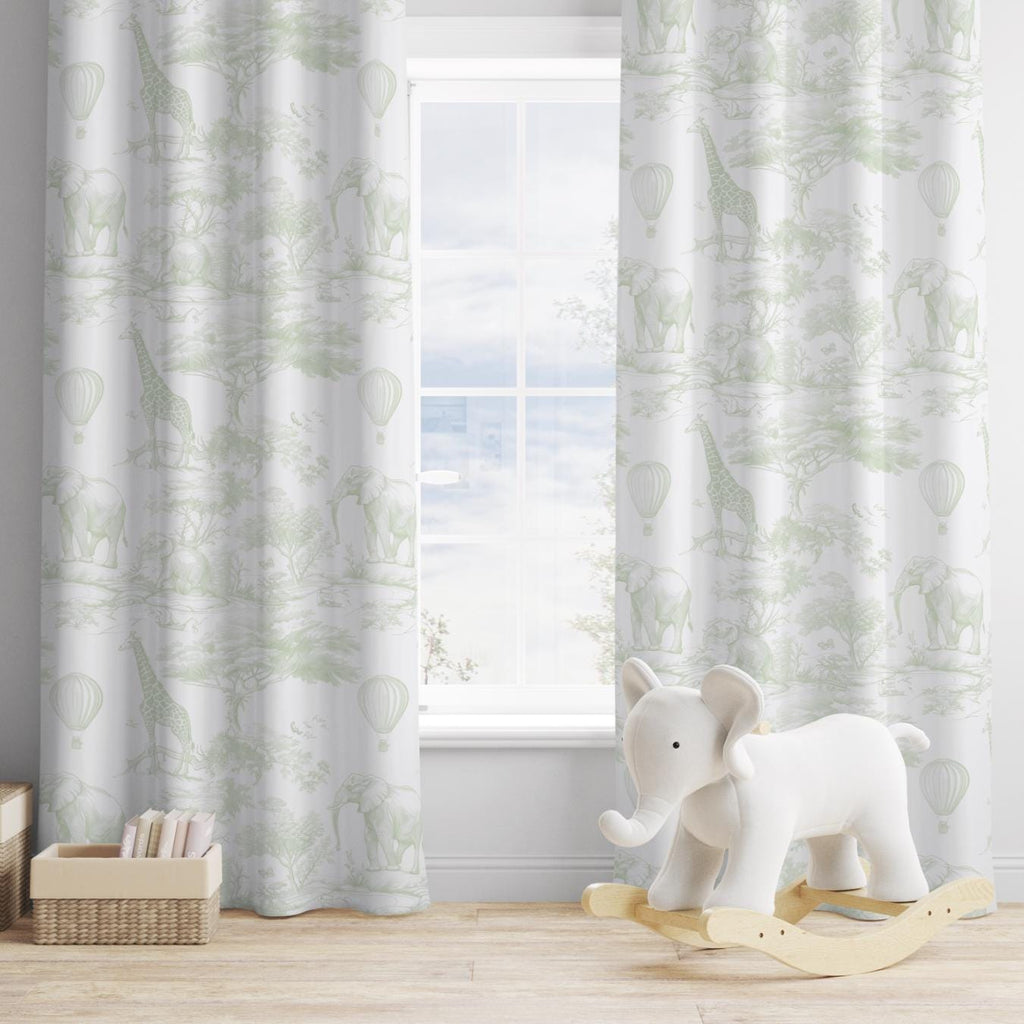 Chinoiserie Toile de Jouy Safari -GREEN, Curtains, Blackout or Non Blackout, Eyelet, Pencil Pleat or Rod Pocket, Safari Curtains, Home Decor