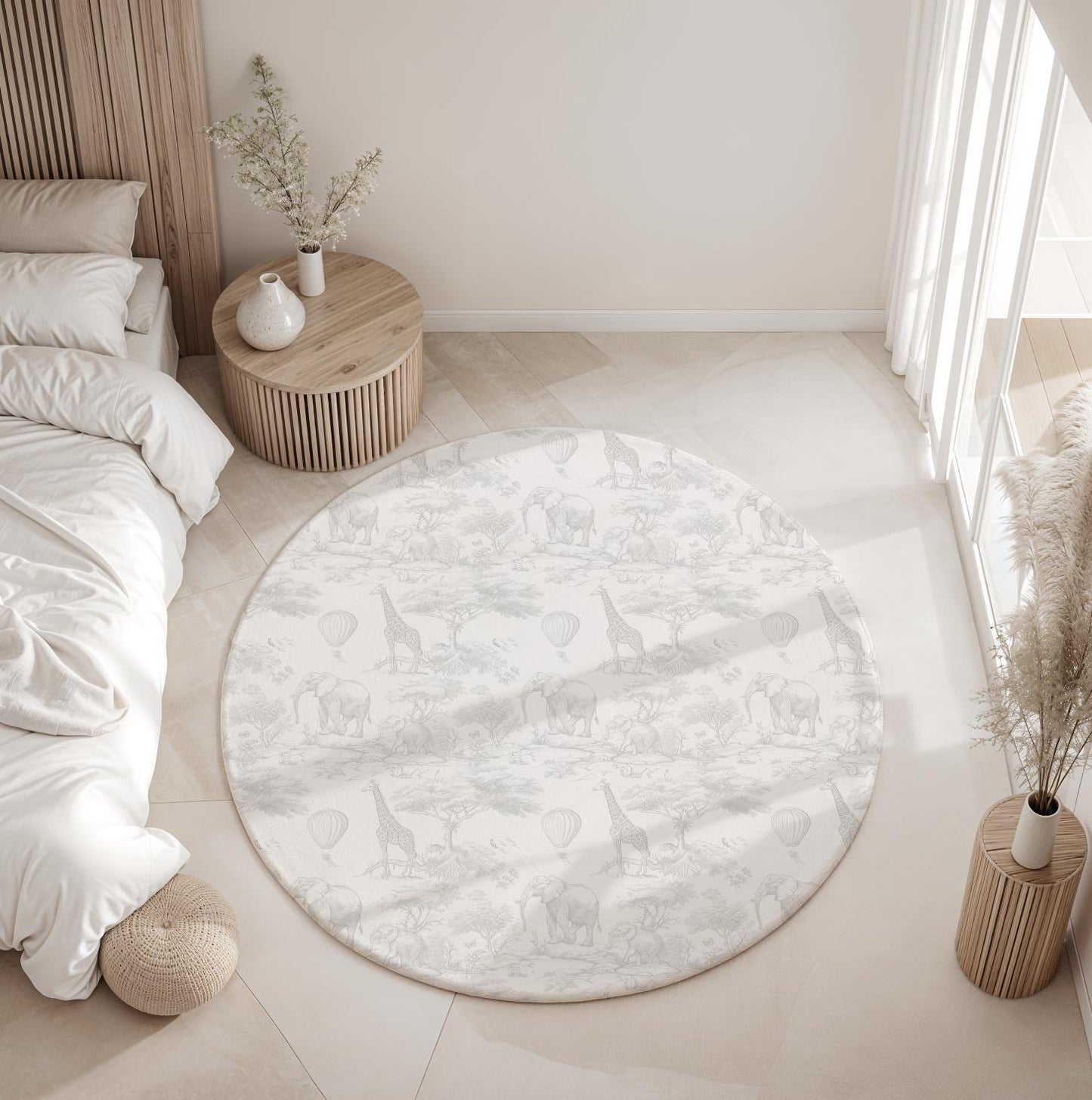 Chinoiserie Toile de Jouy Safari - GREY Rug, Round Carpet, kids decor, Childrens Room Decor, Kids Round Rug, Kids Carpet, decor, safari