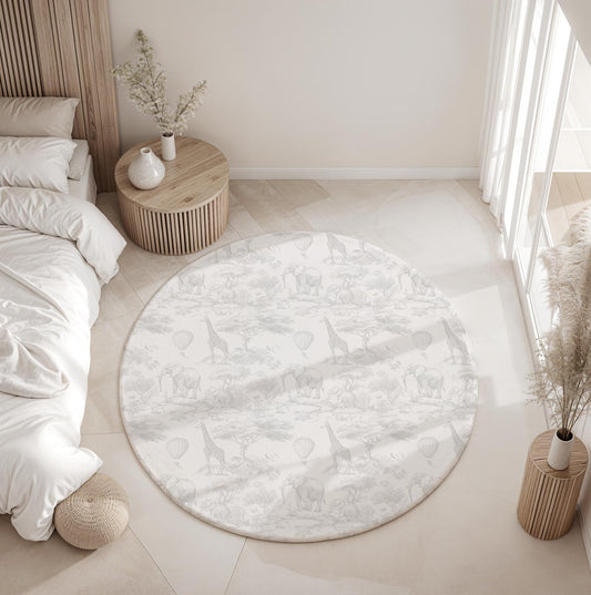 Chinoiserie Toile de Jouy Safari - GREY Rug, Round Carpet, kids decor, Childrens Room Decor, Kids Round Rug, Kids Carpet, decor, safari