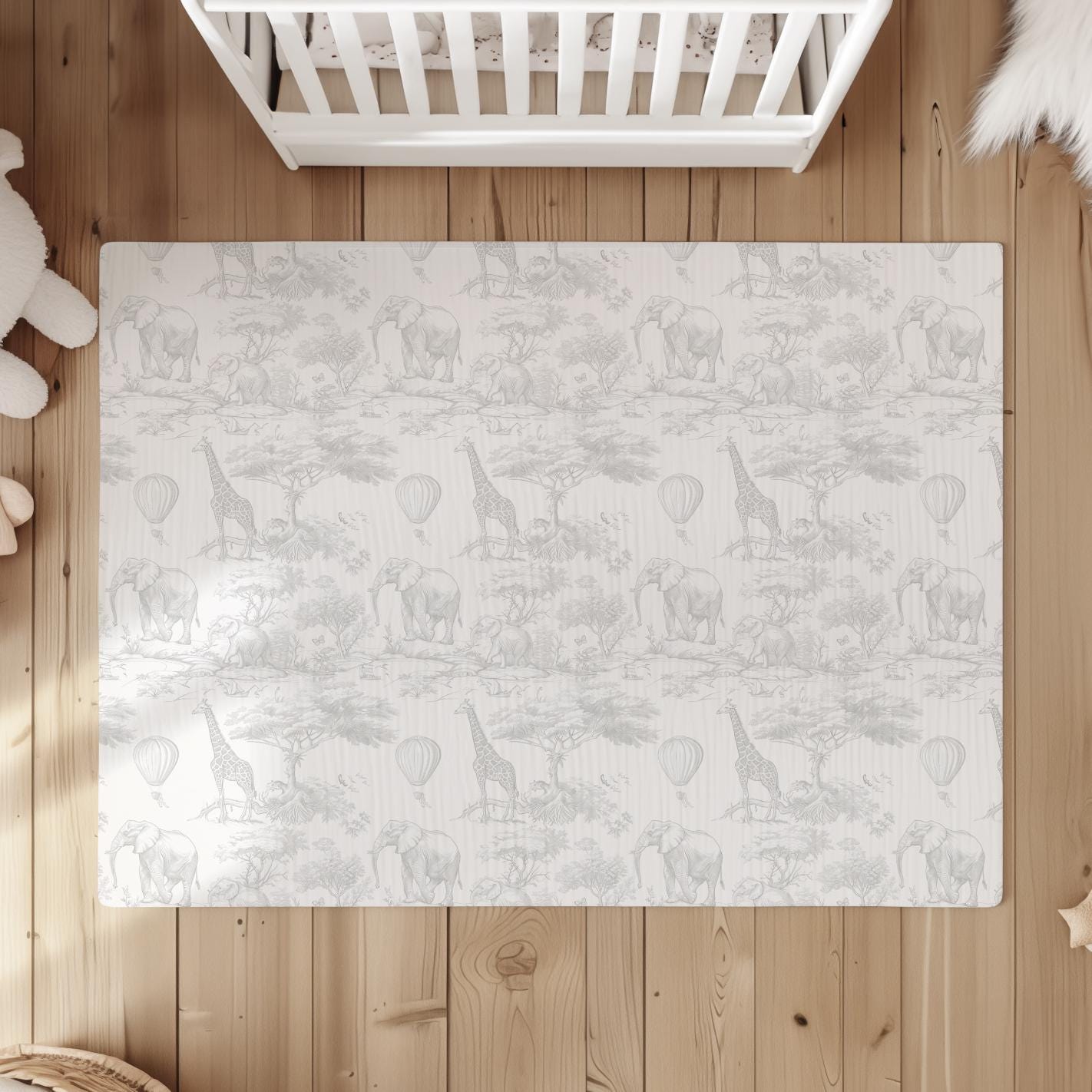 Chinoiserie Toile de Jouy Safari - GREY, Rug, Carpet, kids decor, Children's Room Decor, Kids Rug, Kids Carpet